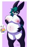 2024 absurd_res anthro areola belly belly_blush belly_grab big_belly big_breasts blush bodily_fluids body_blush breast_blush breast_grab breasts cove_(shoalfox) digital_media_(artwork) easter easter_egg egg eggnant english_text female fur genital_fluids green_eyes hair hand_on_breast hi_res holidays lactating lagomorph leporid mammal milk navel nipples nude nulloffset open_mouth outie_navel pregnant pregnant_anthro pregnant_female rabbit simple_background solo teal_hair text thick_thighs tongue tongue_out vaginal_fluids white_body white_fur