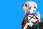  bandage bicolored_eyes blood bow breasts cleavage collar fang gothic gray_hair hoshino_yuu_sama original short_hair skull tattoo third-party_edit twintails wristwear 