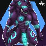 1:1 anthro balls blue_eyes blue_penis canid canine canis genitals hi_res kindred_(lol) league_of_legends male mammal muscular muscular_male penis purple_body riot_games scar solo wolf wolf_(lol) zak_hitsuji