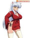  animal_humanoid big_breasts blush breasts canid canid_humanoid canine canine_humanoid canis clothing demon dog_humanoid female hair hi_res humanoid inuyasha inuyasha_(character) legwear long_hair looking_at_viewer mammal mammal_humanoid reit solo white_hair yellow_eyes 