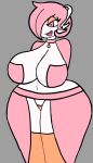 anthro astil_(nikuzi) big_breasts breasts clothed clothing collar female gardevoir generation_3_pokemon grey_background hair nintendo partially_clothed pink_eyes pink_hair pokemon pokemon_(species) simple_background solo unknown_artist white_body