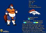 anthro blue_body bulge character_name clothed clothing cole_(wbu) denver_broncos digital_media_(artwork) english_text equid equine exposed_belly hair hooves horse knee_pads logo male mammal model_sheet moobs navel nfl simple_background slightly_chubby smile solo sport tail text tight_clothing topwear wbu