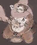  2021 akatadobuchiki anthro belly bernese_mountain_dog black_body black_fur bodily_fluids bound brown_body brown_fur canid canine canis censored domestic_dog fur genitals group hi_res japanese_text kemono male mammal molosser moobs mountain_dog nipples overweight overweight_male penis rope sweat swiss_mountain_dog tears text torture violence white_body white_fur 