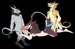 bodily_fluids breasts cum ejaculation eyes_closed fellatio female genital_fluids group king_chulapa knot looking_pleasured male male/female open_mouth oral penile sergal sex side_boob side_view spitroast tail tail_tuft tongue tongue_out trio tuft tympaniticus
