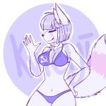  1:1 anthro arctic_fox bikini bra breasts canid canine clothing communism crazy_guy_(artist) female fluffy fluffy_tail fox mammal nsils panties politics purple_bikini purple_body purple_clothing purple_skin purple_swimwear smile solo swimwear topwear underwear white_body white_skin 