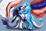 absurd_res animal_genitalia anthro balls deep_throat dragon duo extreme_french_kiss feathered_dragon feathers french_kissing genitals hand_on_shoulder hi_res holding_partner internal kissing looking_at_another looking_at_partner looking_up male male/male mizuiro_chizu mythological_creature mythological_scalie mythology oral oral_penetration penetration scalie sergal sheath sheath_penetration sheath_play simple_background slit_penetration slit_play syke xingiro