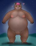 2024 anthro areola beanie bear belly big_areola big_belly big_nipples biped black_claws black_eyes blush breasts breasts_apart brown_body brown_breasts brown_ears brown_fur brown_nose brown_pubes cheek_tuft claws clothing digital_drawing_(artwork) digital_media_(artwork) dreamworks ear_piercing ear_ring eyelashes facial_tuft female finger_claws front_view full-length_portrait fur fur_tuft genitals green_sclera hat headgear headwear heart_symbol hearts_around_head huge_belly looking_at_viewer mama_bear mama_bear_(puss_in_boots) mammal mature_anthro mature_female mostly_nude mostly_nude_anthro mostly_nude_female navel night nipples open_mouth open_smile outie_navel outline outside overweight overweight_anthro overweight_female piercing pink_areola pink_beanie pink_clothing pink_hat pink_headwear pink_heart pink_nipples portrait pubes puss_in_boots_(dreamworks) pussy ring_piercing shadow sky smile smiling_at_viewer snout solo standing star starry_sky thick_neck thick_thighs toe_claws tuft white_outline 翌檜＠絶望間近