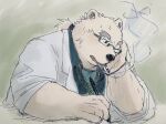  2021 anthro aotadobukitch cigarette clothing eyewear glasses hi_res humanoid_hands kemono leib_(tas) male mammal necktie overweight overweight_male polar_bear shirt smoke smoking solo tokyo_afterschool_summoners topwear ursid ursine video_games 