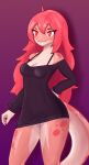 absurd_res alex_artist anthro breasts clothed clothing digital_media_(artwork) female hair hi_res lizard long_hair multicolored_body red_eyes red_hair reptile scalie simple_background small_breasts solo spots tail two_tone_body