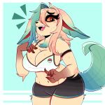 absurd_res anthro big_breasts breasts brown_body brown_fur claws cleavage clothed clothing eeveelution female finger_claws fur generation_4_pokemon hi_res leafeon looking_at_viewer nintendo open_mouth pokemon pokemon_(species) shirt simple_background solo topwear wireless_shiba