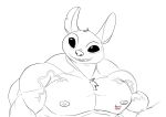  2021 absurd_res alien anthro anthrofied areola azuresnugglemon biceps big_muscles black_eyes chest_tuft digital_drawing_(artwork) digital_media_(artwork) disney experiment_(lilo_and_stitch) greyscale grin head_tuft hi_res lilo_and_stitch male monochrome muscular nipples notched_ear pecs signature simple_background sketch smile solo stitch_(lilo_and_stitch) tuft veiny_muscles white_background 