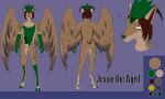  2020 5:3 anthro balls claws digital_media_(artwork) english_text erection feathered_wings feathers fur genitals hair hi_res horn hybrid looking_at_viewer male model_sheet nude penis prismanoodle_(artist) scales simple_background smile solo standing text wings wyrd 