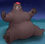 2023 4_toes 5_fingers anthro beanie bear belly big_belly biped black_eyes black_nose blush blush_lines breasts breasts_apart brown_body brown_ears brown_fur brown_inner_ear brown_pawpads claws clothing dark_body dark_fur dark_inner_ear dark_nose dark_pawpads digital_drawing_(artwork) digital_media_(artwork) dreamworks ear_piercing ear_ring eyelashes fangs featureless_breasts feet female finger_claws fingers fur fur_tuft grass hat headgear headwear light_beanie light_clothing light_hat light_headwear mama_bear mama_bear_(puss_in_boots) mammal mature_anthro mature_female mostly_nude mostly_nude_anthro mostly_nude_female neck_tuft night open_mouth outside overweight overweight_anthro overweight_female pawpads piercing pink_beanie pink_clothing pink_hat pink_headwear pink_tongue plant plantigrade puss_in_boots_(dreamworks) ring_piercing shadow sitting sky snout solo spread_arms star starry_sky teeth thick_thighs three-quarter_view toe_claws toes tongue tuft yellow_sclera 翌檜＠絶望間近