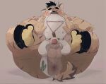 2021 anthro anus asian_clothing belly blush brown_body brown_fur butt canid canine canis clothing clothing_aside domestic_dog dumdum east_asian_clothing fundoshi fundoshi_aside fur genitals hi_res humanoid_genitalia humanoid_hands humanoid_penis japanese_clothing kemono male mammal moobs nipples overweight overweight_male penis scar solo tokyo_afterschool_summoners underwear underwear_aside video_games yasuyori 