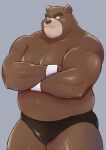  2021 anthro brown_body brown_fur clothing fur kemono male mammal musclegut overweight overweight_male simple_background solo underwear ursid yuzpoco 