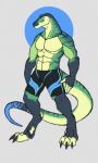 anthro clothed clothing daxl_(daxlmonitor) daxlmonitor digitigrade hi_res lizard long_tail male monitor_lizard muscular partially_clothed reptile scalie smile solo swimming_trunks swimwear tail tapering_tail