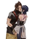  1boy 1girl aqua_(kingdom_hearts) black_thighhighs blue_hair detached_sleeves fingerless_gloves gloves imminent_kiss kingdom_hearts kingdom_hearts_birth_by_sleep lips mikuroron short_hair simple_background thighhighs white_background 