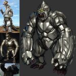  fusion godzilla_(series) gorilla highres kaijuu king_kong king_kong_(character) looking_down looking_up mechagodzilla mechani-kong mechanization munya_(otikamohe) no_humans open_hands reference_photo_inset science_fiction solo_focus yellow_eyes 