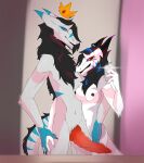 anonymous_artist breasts chest_tuft duo erection female genitals hi_res holding_partner king_chulapa knot looking_at_viewer male male/female mirror_selfie neck_tuft nipples penis selfie sergal size_difference tuft unknown_artist victoria_(sergal)
