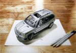  absurdres bmw bmw_x5 bonbon20170916 colored_pencil colored_pencil_(medium) highres original paper pencil shadow sports_utility_vehicle still_life toy_car traditional_media vehicle_focus 