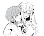  2girls auo123 bang_dream! bang_dream!_it&#039;s_mygo!!!!! bare_shoulders blush braid breasts collared_shirt flustered greyscale hair_between_eyes hug large_breasts long_hair looking_down monochrome multiple_girls shirt short_hair side_braid sidelocks single_braid smile togawa_sakiko tongue tongue_out two_side_up yuri yuutenji_nyamu 