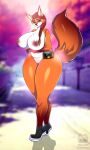  absurd_res anthro big_breasts braided_hair breasts canid canine female fox genitals hair hi_res lips mammal nipples nude outside purse pussy solo thick_thighs tutifruti_(artist) wide_hips 