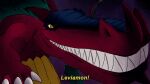  character_name close-up colored_skin crocodile crocodilian dark_background digimon digimon_card_game english_commentary green_hair green_tail leviamon looney_tunes no_humans parody raikodrivaille red_skin red_tail sharp_teeth solo teeth yellow_eyes 