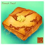  aqua_background artist_logo border bread bread_slice food food_focus french_toast highres no_humans original syrup toast white_border yuki00yo 