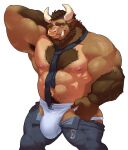 2024 anthro armpit_hair barazoku bedroom_eyes belt_buckle big_biceps big_bulge big_muscles body_hair bottomwear bovid bovine buckle bulge cattle chest_hair chocoa clothed clothing facial_piercing hairy hand_behind_head hugothecorgo jockstrap male mammal manly musclegut muscular muscular_male narrowed_eyes navel navel_piercing necktie nipple_piercing nipples nose_piercing nose_ring open_bottomwear open_clothing open_pants pants pecs piercing pinup pose ring_piercing scar seductive solo tongue tongue_out topless tusks underwear undressing white_clothing white_jockstrap white_underwear 