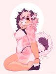  anthro breasts canid clothing facial_piercing female fur hi_res mammal mostly_nude nextel nipple_piercing nipples nose_piercing orange_body orange_fur panties piercing pink_body removing_socks solo sunni_(wh0repet) tail underwear undressing 