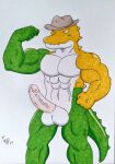  2024 abs absurd_res alligator alligatorid anthro balls barazoku biceps big_balls big_muscles big_pecs candy clothing crocodile crocodilian crocodylid dashthefox dessert drawing erection flexing flexing_bicep food food_creature genitals glitch_productions green_body gummigoo_(tadc) gummy_(food) gummy_creature hat hat_only headgear headgear_only headwear headwear_only hi_res humanoid_genitalia humanoid_penis living_candy male manly markers mostly_nude multicolored_body muscular muscular_anthro muscular_arms muscular_male muscular_thighs non-mammal_balls nude pecs penis reptile scales scalie simple_background solo standing tail the_amazing_digital_circus thick_penis topwear traditional_media_(artwork) two_tone_body vein veiny_penis white_background white_body yellow_body 