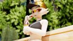 absurd_res alexaazura anthro bench bra cherry clothing dessert eating female food fruit generation_8_pokemon hi_res ice_cream lagomorph looking_aside looking_at_viewer mammal nintendo outside plant pokemon pokemon_(species) scorbunny scorbunny_(valorlynz) sitting solo sports_bra tree underwear