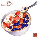  artist_logo berry blueberry bowl food food_focus food_name fruit highres no_humans original simple_background spoon strawberry white_background yogurt yuki00yo 