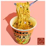  artist_logo corn cup_ramen food food_focus fork highres instant_ramen no_humans noodles original shadow vegetable yuki00yo 