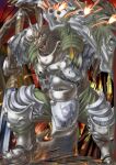 2003 anthro armor biped bottomwear brown_body clothing ghq hukuroushi humanoid_hands kemono male pants scalie solo weapon 