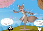  absurd_res anthro balancing breasts canid canine dreamworks female fox genitals hi_res humor kung_fu kung_fu_panda mammal nipples nude outside public public_nudity pussy sibi_the_messtress small_breasts solo speech_bubble zhen_(kung_fu_panda) 