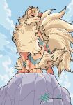  2024 4_toes absurd_res ambiguous_gender ankle_tuft arcanine big_tail brown_inner_ear canid canine cheek_tuft cloud colored day detailed_background digital_media_(artwork) facial_tuft feet feral fluffy fluffy_chest fluffy_tail front_view full-length_portrait fur generation_1_pokemon grey_body grey_eyes grey_fur grey_nose grey_stripes head_tuft hi_res huge_tail kemono leg_tuft mammal mane monotone_tail multicolored_body multicolored_fur nintendo ohayou_milk orange_body orange_ears orange_fur outside plant pokemon pokemon_(species) portrait pose pupils quadruped rock shaded signature sky snaggle_tooth snout solo standing striped_body striped_fur stripes tail tan_body tan_fur tan_tail toes tuft 