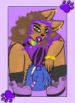 anthro artist_xeinaarts bottomwear brown_body canid canine clawdeen clawdeen_wolf clothing cutoffs denim denim_bottomwear denim_clothing diaper female hair mammal mattel monster_high mythological_canine mythological_creature mythology pacifier paws purple_hair shorts solo were werecanid werecanine werewolf