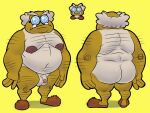  2021 4:3 anthro anthrofied balls belly brown_body butt eyewear flaccid genitals glasses goomba hi_res male mario_bros moobs nintendo nipples overweight overweight_male paper_mario penis professor_frankly simple_background solo trashtoonz video_games 
