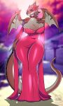  absurd_res anthro big_breasts breasts choker cleavage clothed clothing dragon dress female hi_res jewelry membrane_(anatomy) necklace solo tutifruti_(artist) wide_hips 