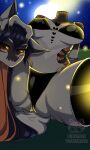  absurd_res anthro big_breasts breasts decapitation dullahan felid female hi_res mammal night outside severed_head solo spread_legs spreading thick_thighs tutifruti_(artist) undead 