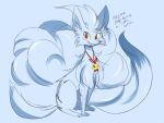  amare_(fiddleafox) bell bell_collar blue_body collar digital_media_(artwork) english_text feral fiddleafox generation_1_pokemon humor looking_at_viewer male ninetales nintendo pokemon pokemon_(species) shiny_pokemon simple_background smile solo tail text 