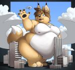  3_toes 4_fingers anthro areola atimist belly big_belly big_butt big_moobs biped building butt canid canine city countershade_fur countershade_torso countershading eyebrows feet fingers fox fur huge_belly looking_at_object looking_up looking_up_at_object macroceli_(artist) male mammal moobs nipples obese obese_anthro obese_male overweight overweight_anthro overweight_male pawpads paws signature sky skyscraper solo standing thick_thighs toes white_body white_countershading yellow_body yellow_fur 