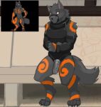  anthro canid canine canis lunarez male male/male mammal muzzle_(object) muzzled restraints solo solo_focus straitjacket wolf 