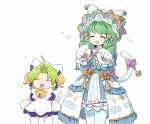  2girls absurdres animal_hands cat_girl cat_paw cat_paws character_request closed_eyes copyright_request drill_hair fire_emblem fire_emblem:_three_houses fire_emblem_heroes flayn_(fire_emblem) flayn_(halloween)_(fire_emblem) gloves green_hair halloween halloween_costume highres multiple_girls nendo23 official_alternate_costume open_mouth paw_gloves translated 