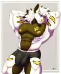  abs ankh anthro areola barazoku biceps big_bulge big_muscles biped boxer_briefs boxer_briefs_only bulge canid canine canis clothed clothing detailed_bulge facial_hair genital_outline goatee goldomond hair hand_behind_head hi_res long_hair looking_at_viewer male male_anthro mammal markings muscular muscular_anthro muscular_male nipples pecs penis_outline quads simple_background sly_shadex solo stretching topless topless_anthro topless_male underwear underwear_only white_body wolf yellow_markings yellow_nipples 