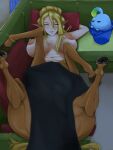  abs absurd_res areola bedding big_areola big_breasts blanket blonde_hair blue_eyes bo4a breasts brown_body brown_fur bucket centaur centorea&#039;s_mother_(monster_musume) clothed clothed/nude clothing container equid equid_taur european_mythology female fur furniture goo_creature greek_mythology hair hi_res horse_ears horse_tail huge_breasts humanoid_taur mammal mammal_taur monster_girl_(genre) monster_musume mythology night nude pillow sleeping sofa solo suu_(monster_musume) taur 