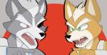  absurd_res angry canid canine canis duo eye_patch eyewear fox fox_mccloud gesture hand_gesture hi_res male mammal nintendo pinocchio-p_(producer) pointing star_fox suitedwolfie wolf wolf_o&#039;donnell 