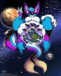  2019 absurd_res anthro cosmic_background extreme_size_difference feet female foot_fetish foot_focus foot_play galaxytrail gesture hand_gesture hi_res hybrid macro macro_anthro macro_female micro pawpads paws planet shark_tail size_difference solo space thaismotosuwa v_sign 