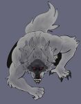  all_fours anthro arm_tuft bared_teeth biceps bottomwear canid canine canis cheek_tuft chin_tuft claws clothed clothing death_(puss_in_boots) dreamworks ears_back elbow_tuft facial_markings facial_tuft fangs fluffy fluffy_tail fur fuzzy grey_background grey_body grey_fur growling head_markings hi_res looking_at_viewer male mammal markings mask_(marking) muscular muscular_anthro muscular_male narrowed_eyes neck_tuft pants pawpads pivoted_ears puss_in_boots_(dreamworks) red_eyes scary_face serious serious_face sharp_teeth simple_background snarling solo stalking tail teeth topless tuft whatslifeok wolf 